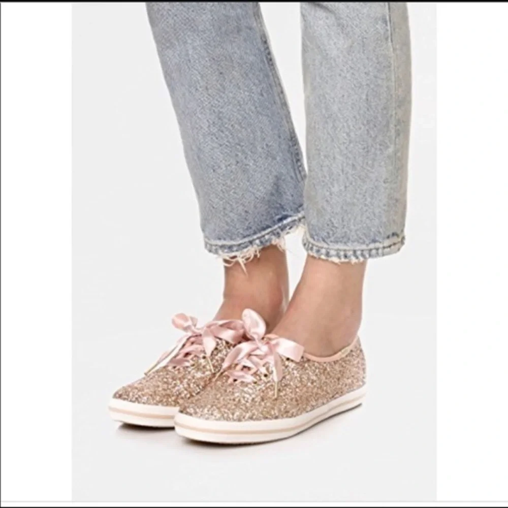 Kate Spade Keds Rose Gold Glitter Sneakers‎ size 4.5M
